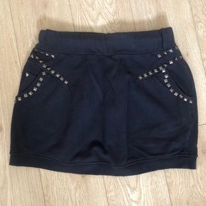 Navy Sweatshirt Material Skirt w/ Studded Pockets
